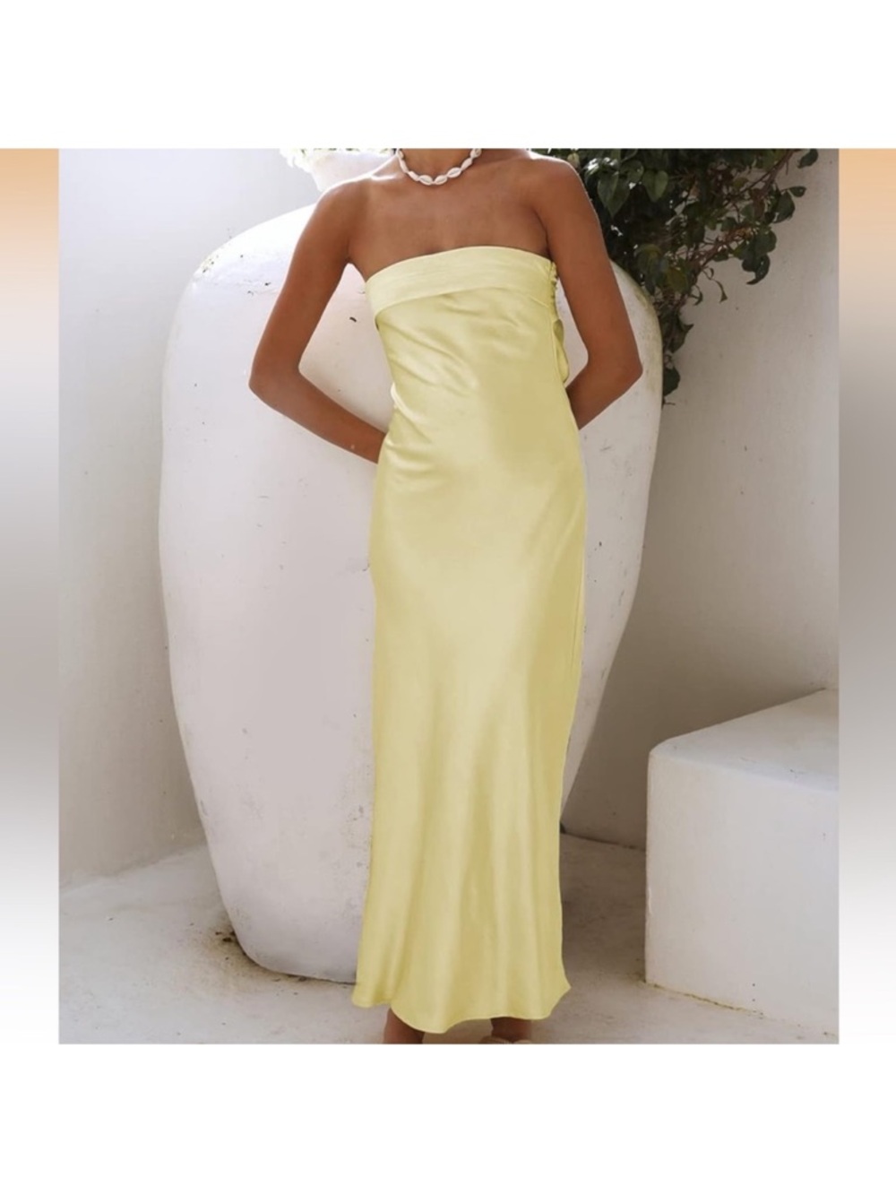 Yellow Satin Strapless Dress